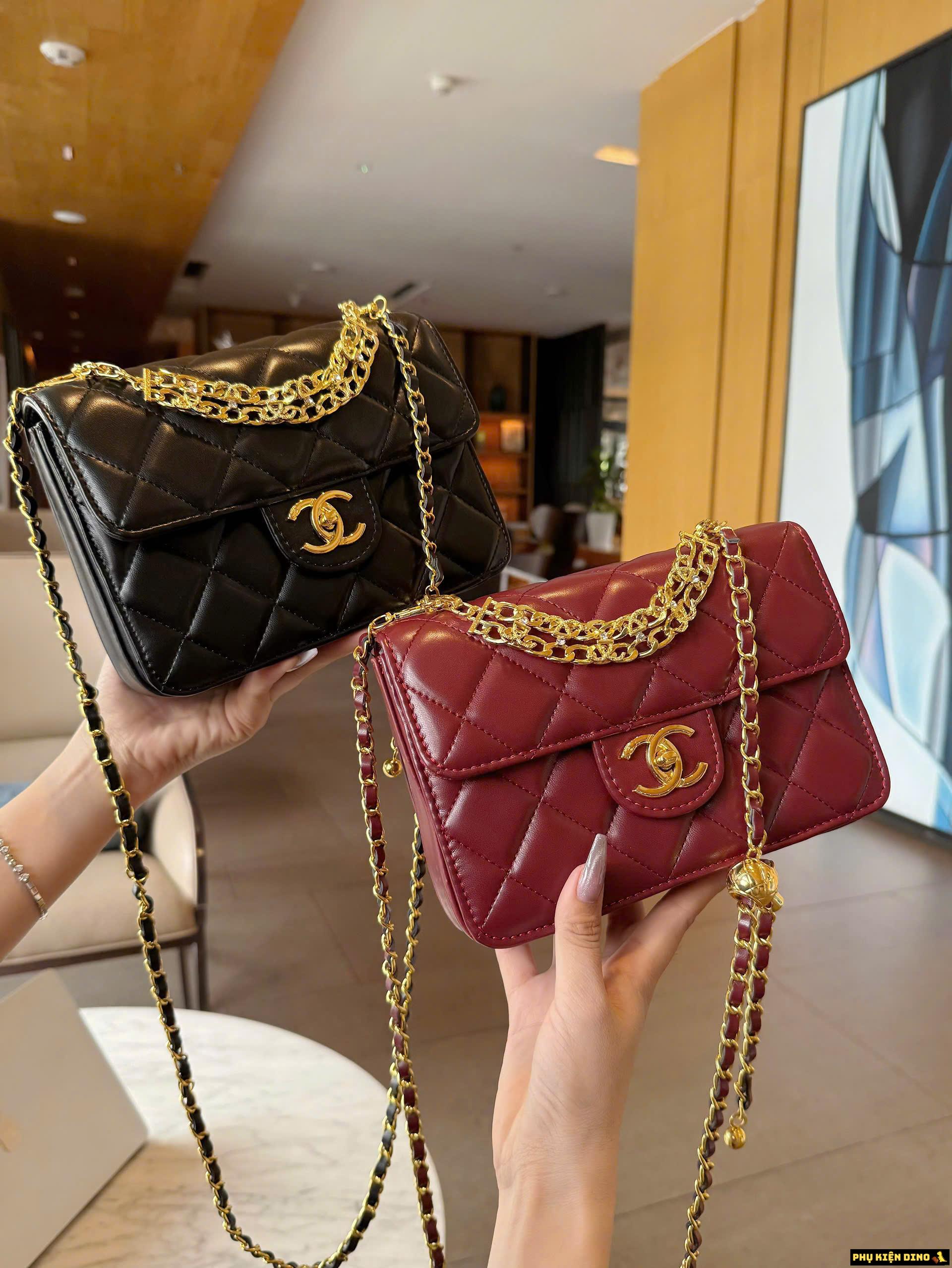 Túi Chanel Flap Bag Calfskin Dây Rút Màu Đen Đỏ Túi Chanel Flap Bag Calfskin Dây Rút Màu Đen Đỏ